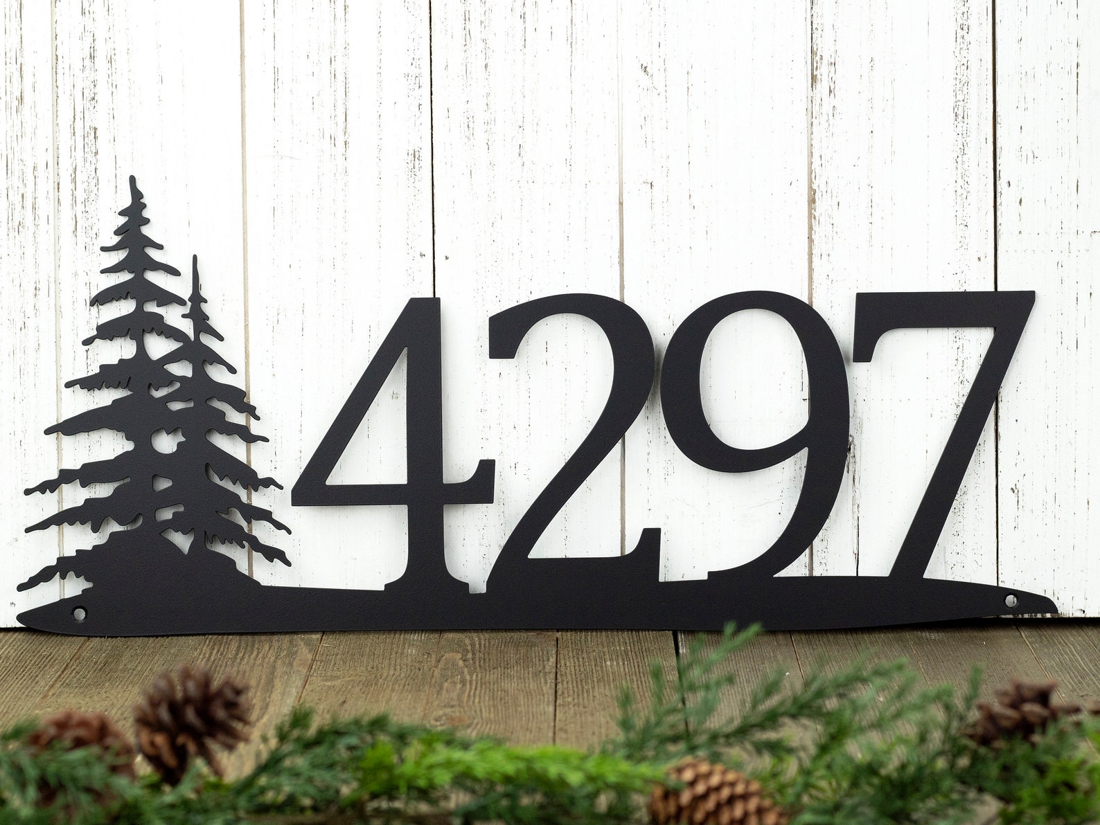 Rustic Metal House Number Metal Sign Custom Sign Pine Etsy