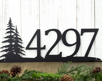 Rustic Metal House Number, Metal Sign, Custom Sign, Pine Tree, House Numbers, Metal Wall Art, Outdoor Sign, Address