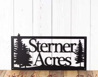 Custom Metal Sign, Outdoor Sign, Family Name, Wedding Gift, Anniversary, Metal Wall Art, Pine Trees