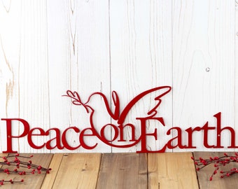 Peace on Earth Metal Sign, Mantel Decor Christmas, Mourning Dove, Doves of Peace, Lodge Christmas Decor