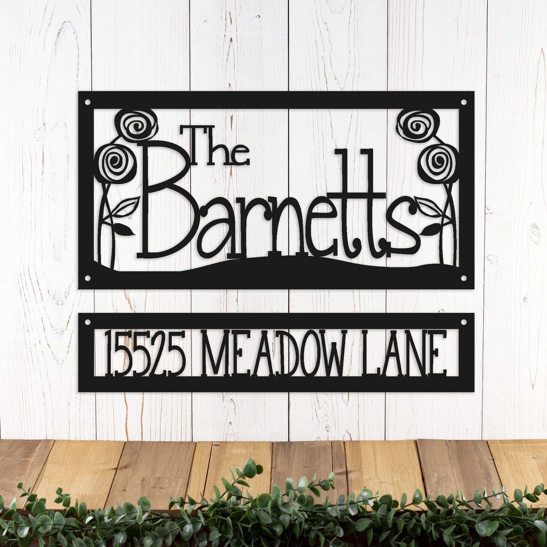 Last Name Sign for Wall, Address Sign for House, Roses, Metal Signs