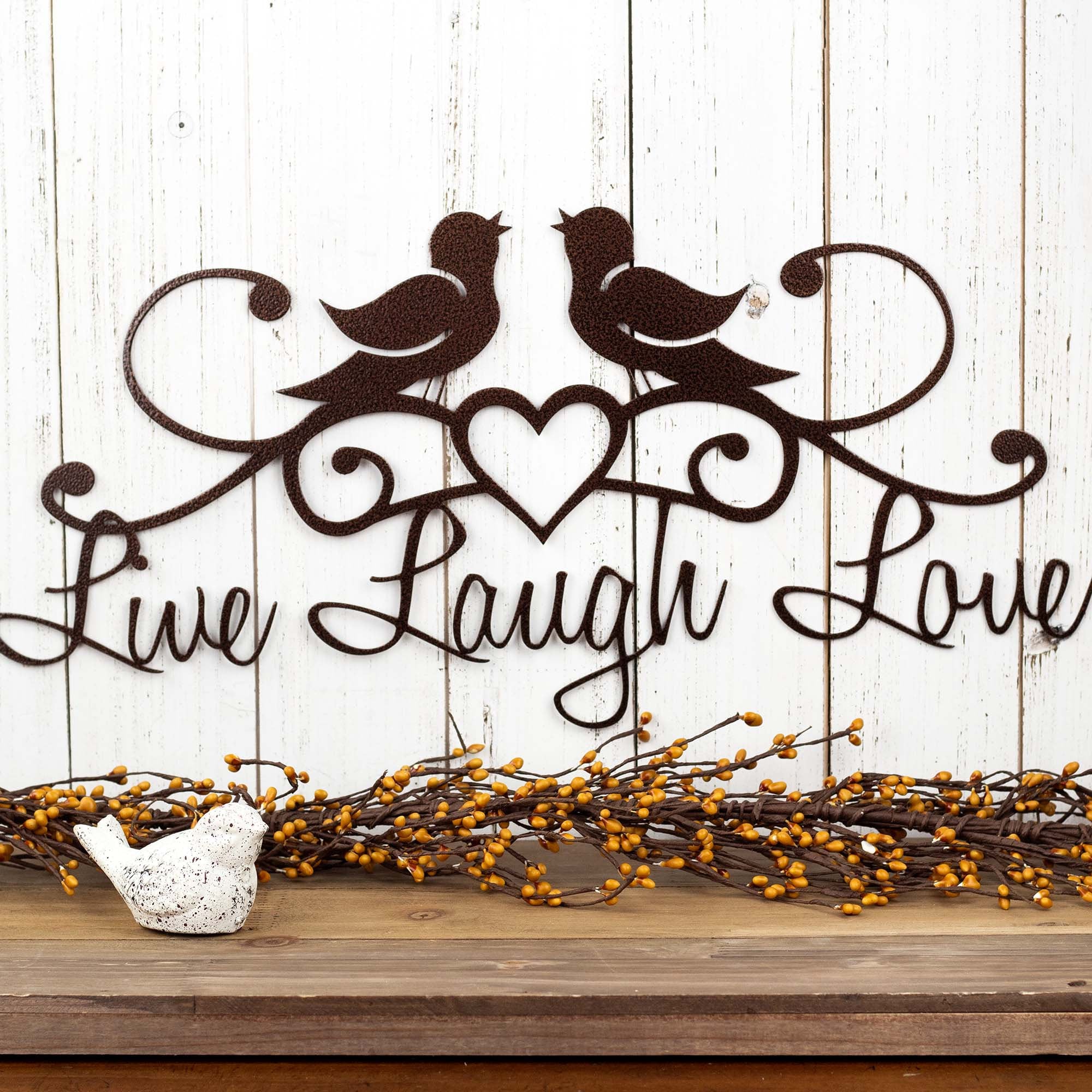 Live Laugh Love Metal Wall Art, Birds, Wall Decor, Rustic Decor