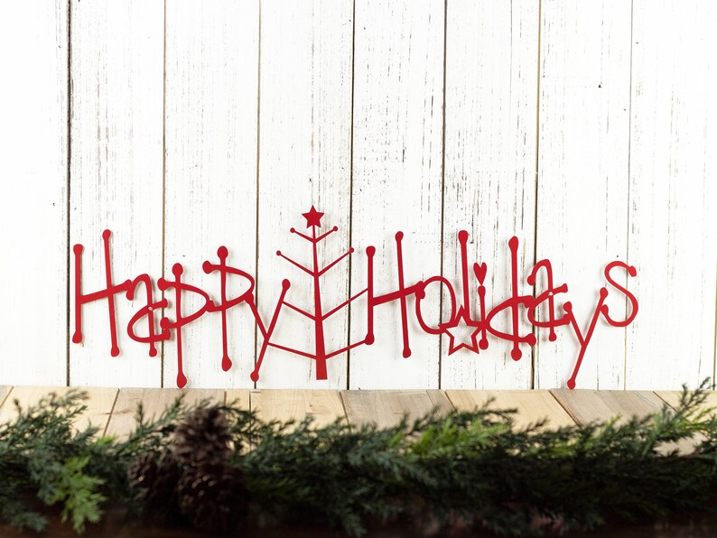 Happy Holidays Metal Sign with Christmas Tree - Christmas Tree, Outdoor Wall Art, Holiday Decor, Christmas 