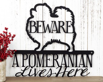 Pomeranian Lives Here Metal Sign - Black, 12x10.5, Toy Pomeranian, Small Dog, Metal Wall Art, Dog Lover Gift, Door Sign