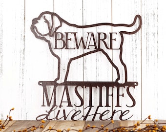 English Mastiffs Live Here Metal Sign, Door Sign, Metal Wall Art, Dog Sign