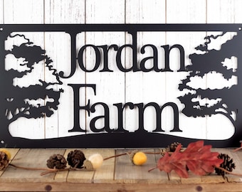 Custom Metal Sign with Oak Trees, Metal Wall Art, Outdoor Plaque, Personalized Sign, Family Name Sign, Custom Sign, Rustic Decor