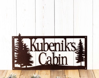 Custom Metal Sign, Family Name, Outdoor Sign, Wedding Gift, Anniversary, Metal Wall Art, Cabin Decor, Pine Trees, Rectangular