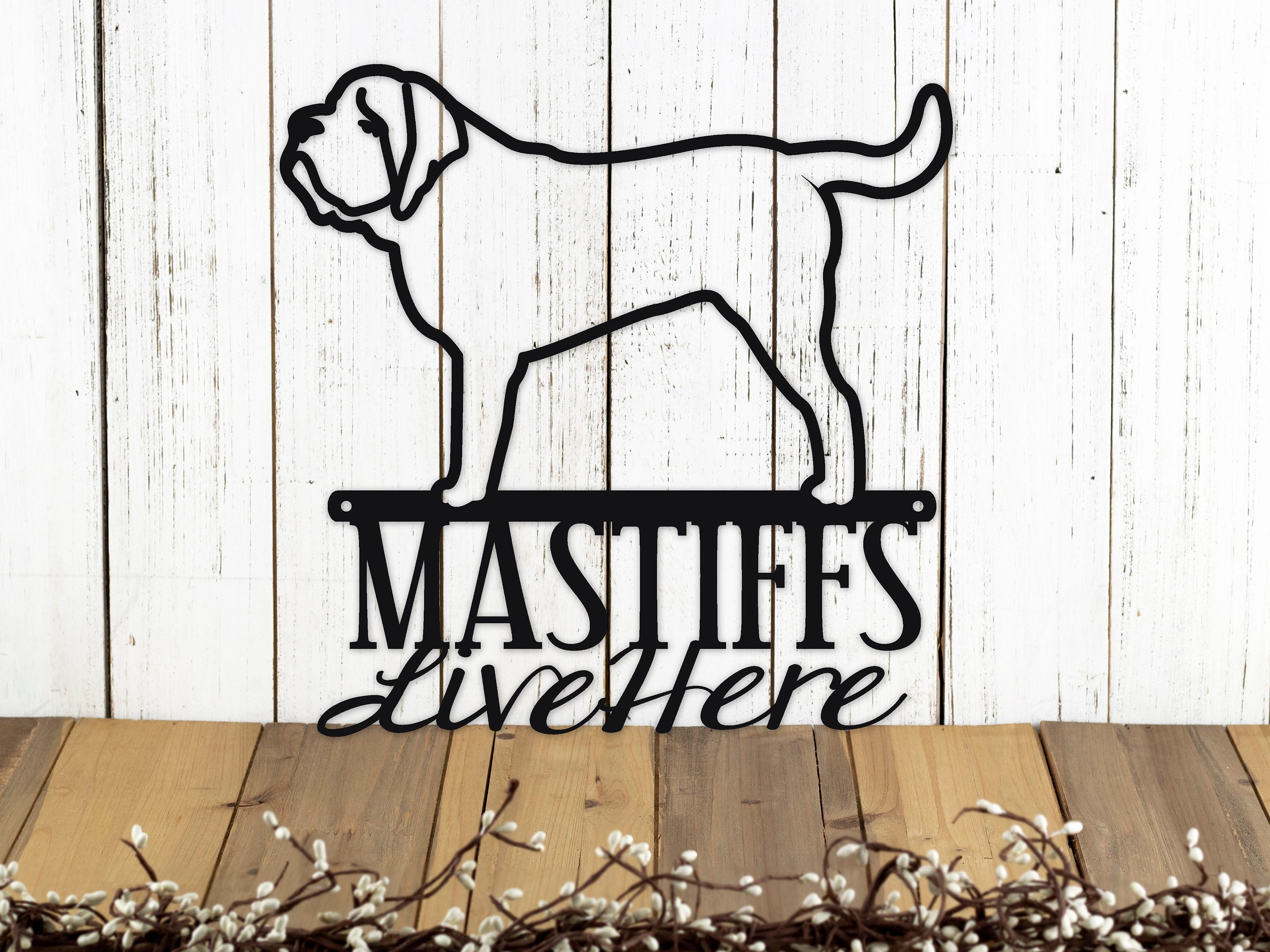English Mastiffs Live Here Metal Sign, Door Sign, Metal Wall Art, Dog Sign