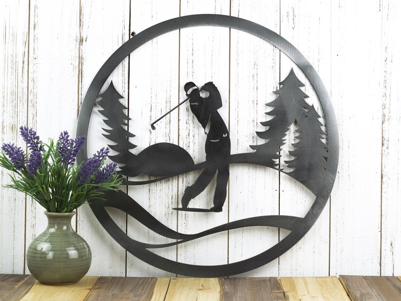 Golfer Metal Wall Decor Golf Gift For Him Outdoor Sign Art Fathers Day Dad