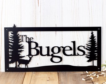 Laser Cut Name Sign, Custom Family Name Sign, Custom Metal Wall Art, Log Cabin Decor, Lake House Decor, Metal Wall Art Deer