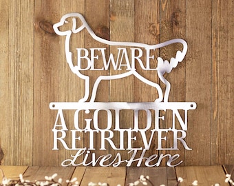 Metal Laser Cut Sign, Golden Retriever Gifts, Beware Of Dog Sign