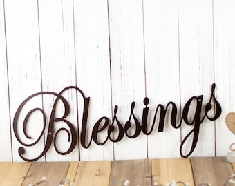 Blessings Decorative Metal Wall Art, Cursive Script, Grandparents Gift, Metal Sign, Metal Wall Decor, Wall Hanging, Steel