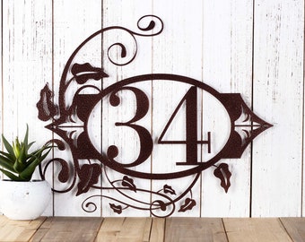Metal House Number Plaque, Outdoor Custom Address Sign, Personalized Housewarming Gift
