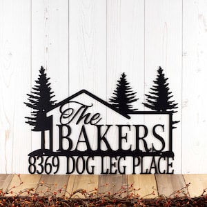 Custom Family Name and Address Metal Sign, Pine Tree, Outdoor Sign, Custom Sign, Address Sign