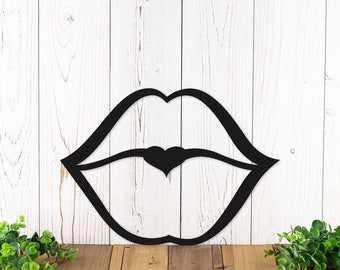 Puckered Kissing Lips Metal Wall Art, Wall Hanging, Metal Wall Decor, Metal Sign