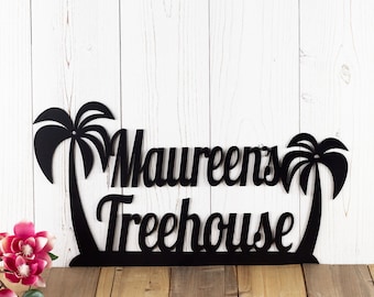 Palm Tree Custom Name Metal Sign, Tropical, Beach Decor, Ocean, Beach House Sign, Metal Wall Art, Outdoor Sign, Personalized Plaque