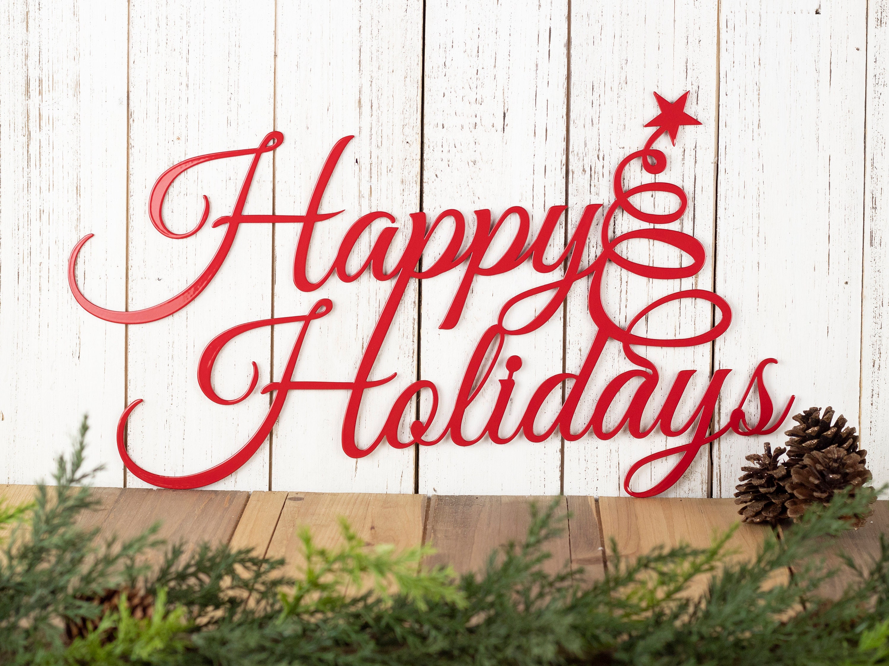 Happy Holidays Christmas Metal Sign Outdoor Christmas Decor Etsy
