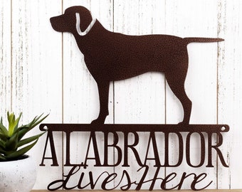 Labrador Lives Here Sign, Metal, Laser Cut, Labrador Retriever, Dog, Lab, Labrador Art, Labrador Decor
