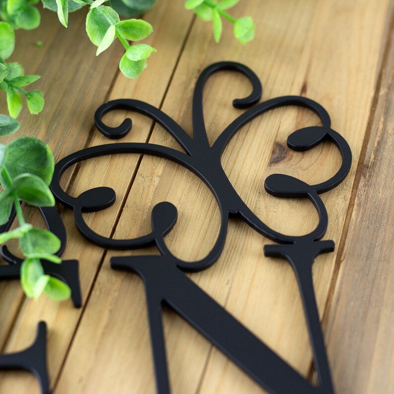 Close up of matte black powder coat on our metal garden sign.