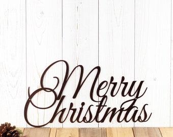 Merry Christmas Metal Sign, Farmhouse Christmas, Rustic Christmas Decor, Outdoor Metal Wall Art