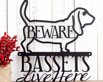 Basset Hound Metal Wall Art, Beware, Metal Sign, Outdoor Sign, Metal Wall Decor, Wall Hanging