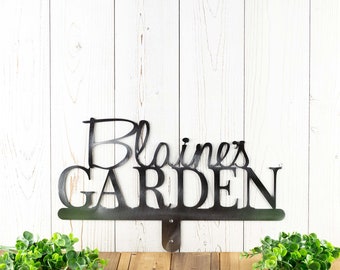 Custom Garden Sign for Outdoors, Laser Cut Metal Garden Plaque with Name and choice of Butterfly, Bumble Bee, Dragonfly, or Ladybug Insect