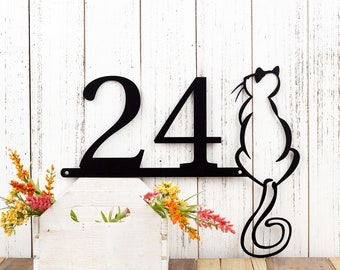 Metal House Numbers, Cat, Address Sign, Address Plaque, Laser Cut Steel, Custom Sign, Personalized Sign