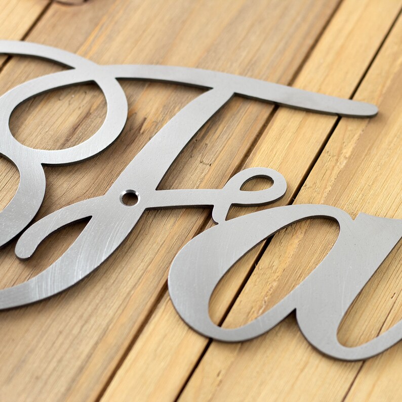 Close up of raw steel on our Faith metal plaque.