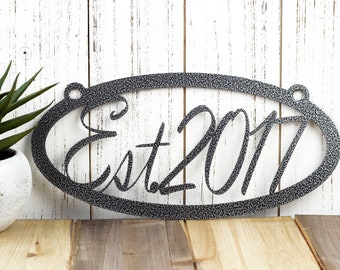 Established Oval Metal Sign | Metal Wall Art | Wedding Gift | Established Family | Family Sign | Steel | 10.5"W x 5"H | Silver Vein shown