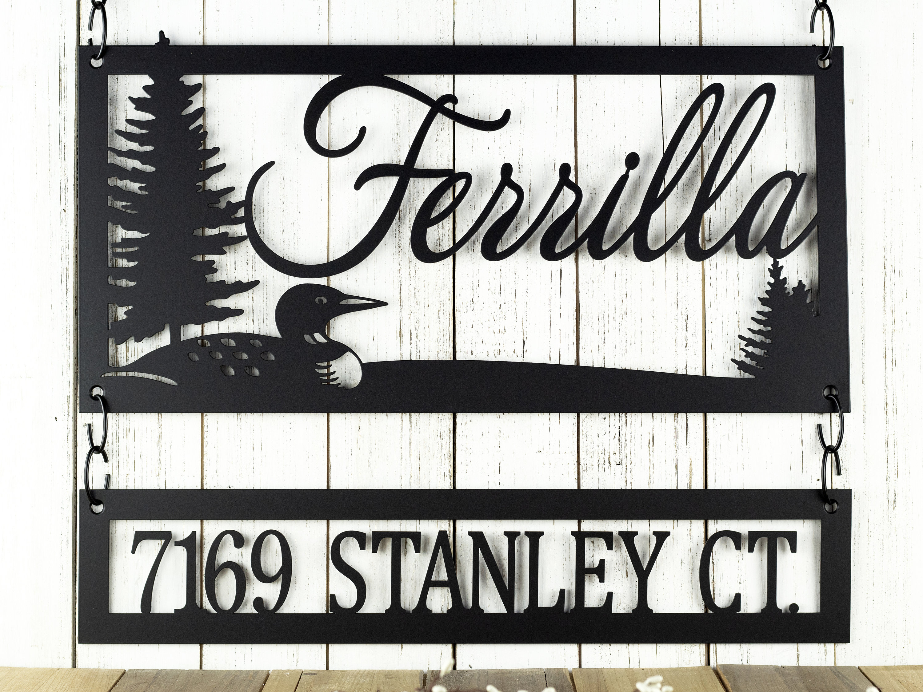Custom Family Name and Address Metal Signs, Loon, Outdoor Sign, Custom