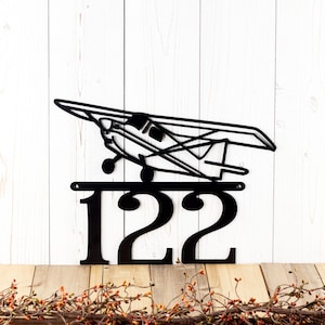 Airplane House Number Metal Sign, Aviation, Metal Wall Art, Pilot Gift, Address Sign, Address Plaque