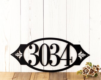 Oval House Number Metal Sign with Fleur De Lis