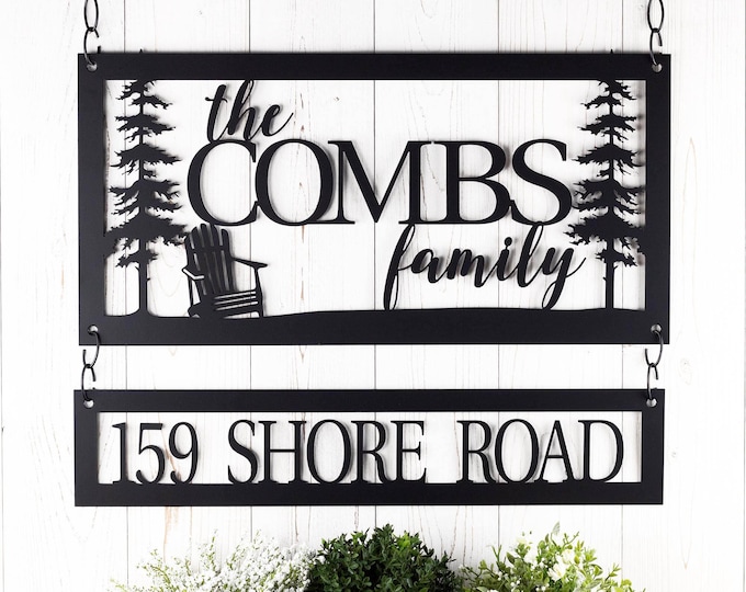 Featured listing image: Personalized Family Name and Address Metal Sign for Lake House