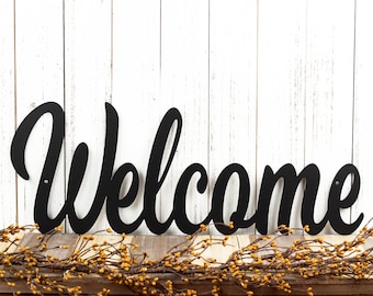 Welcome Signs for Front Porch, Metal Signs Outdoor, Horizontal Welcome Sign, Word Wall Decor