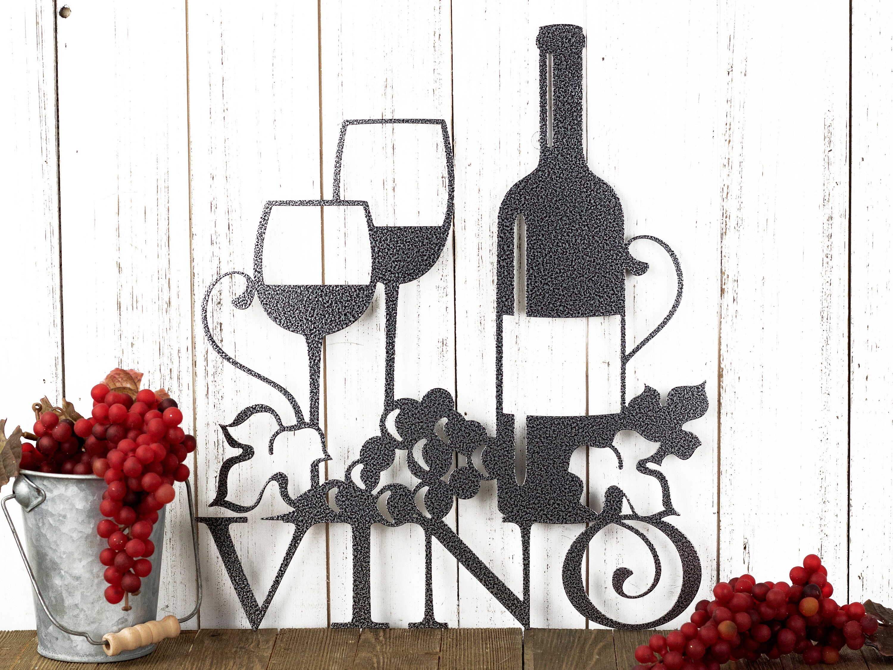 Vino Metal Wall Art, Wine Sign, Wine Wall Decor, Kitchen Decor, Metal