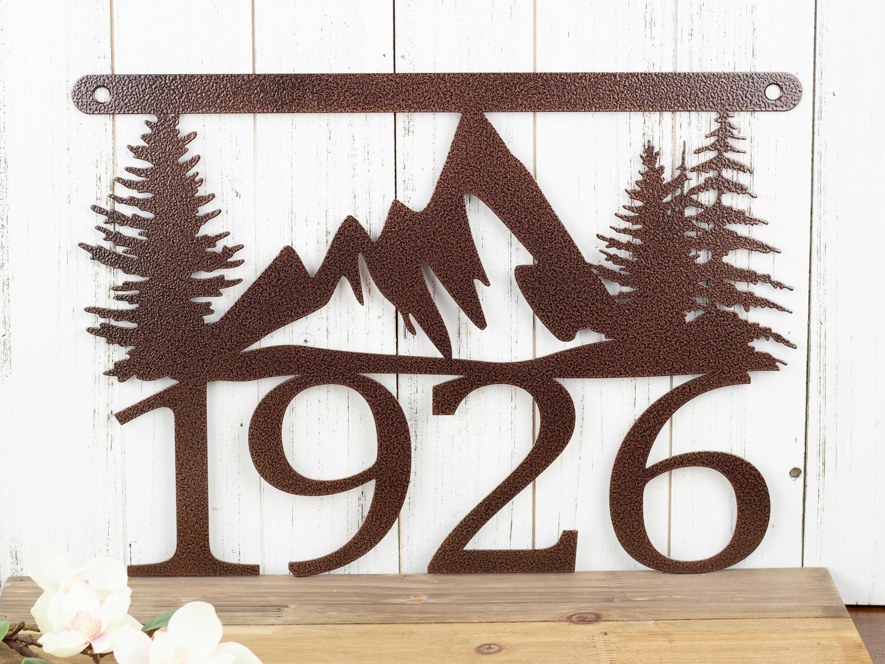Custom Metal House Number Sign with Mountains, Outdoor
