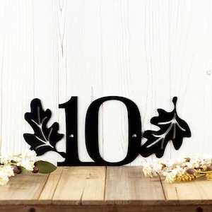 Custom Outdoor House Number Metal Sign with Oak Leaves, Address Plaque, Outdoor Sign