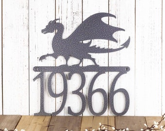 Dragon House Numbers Sign, Metal Sign Personalized Outdoor, Address Sign for House, Fantasy, Medieval Decor
