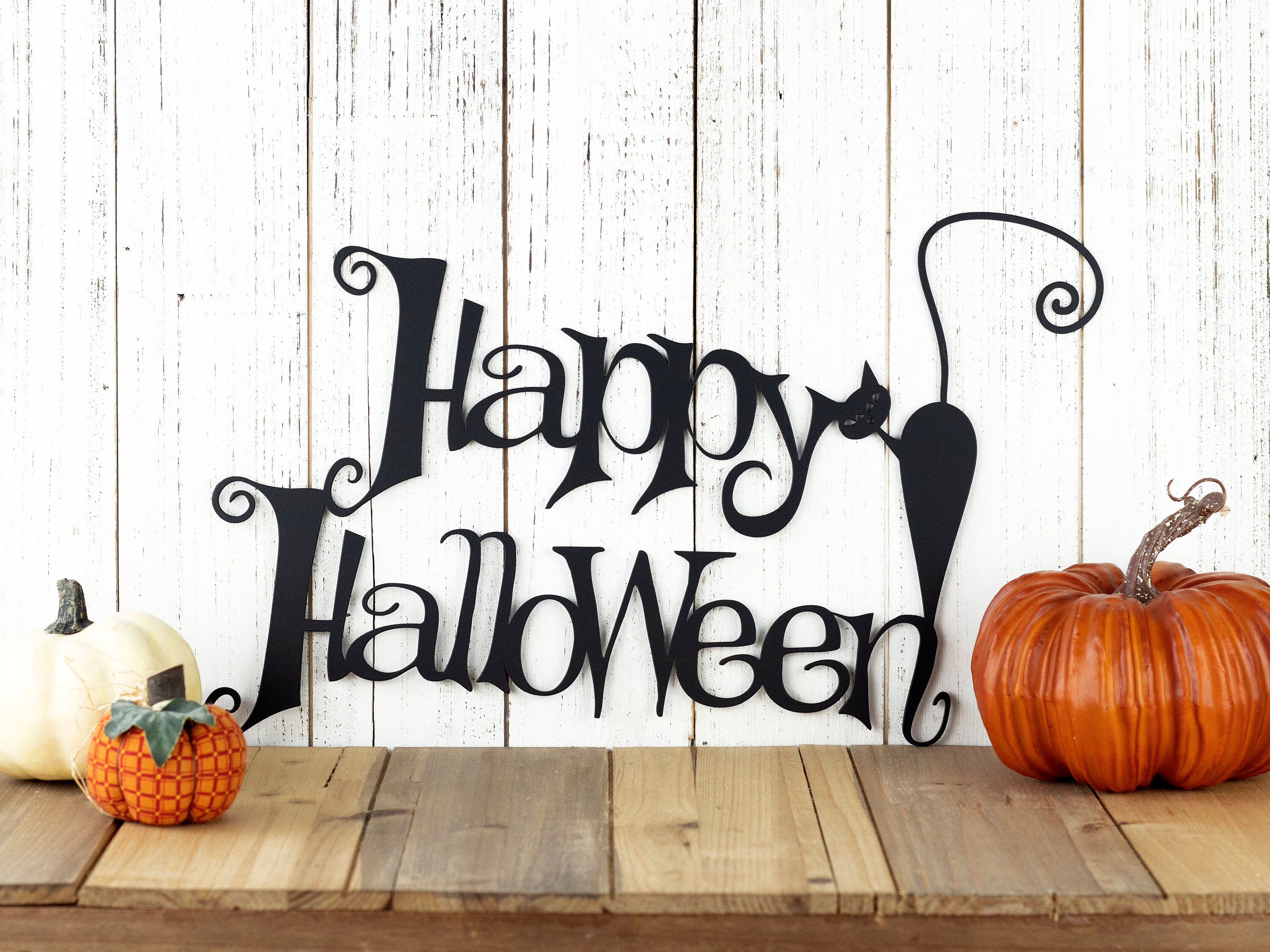 Halloween Metal Signs 2022 Happy Halloween Metal Sign With Cat Black 16x10 5 Black Etsy India
