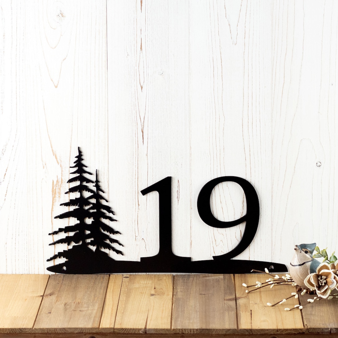 Rustic House Number, Pine Trees, Metal Sign, House Numbers, Address ...