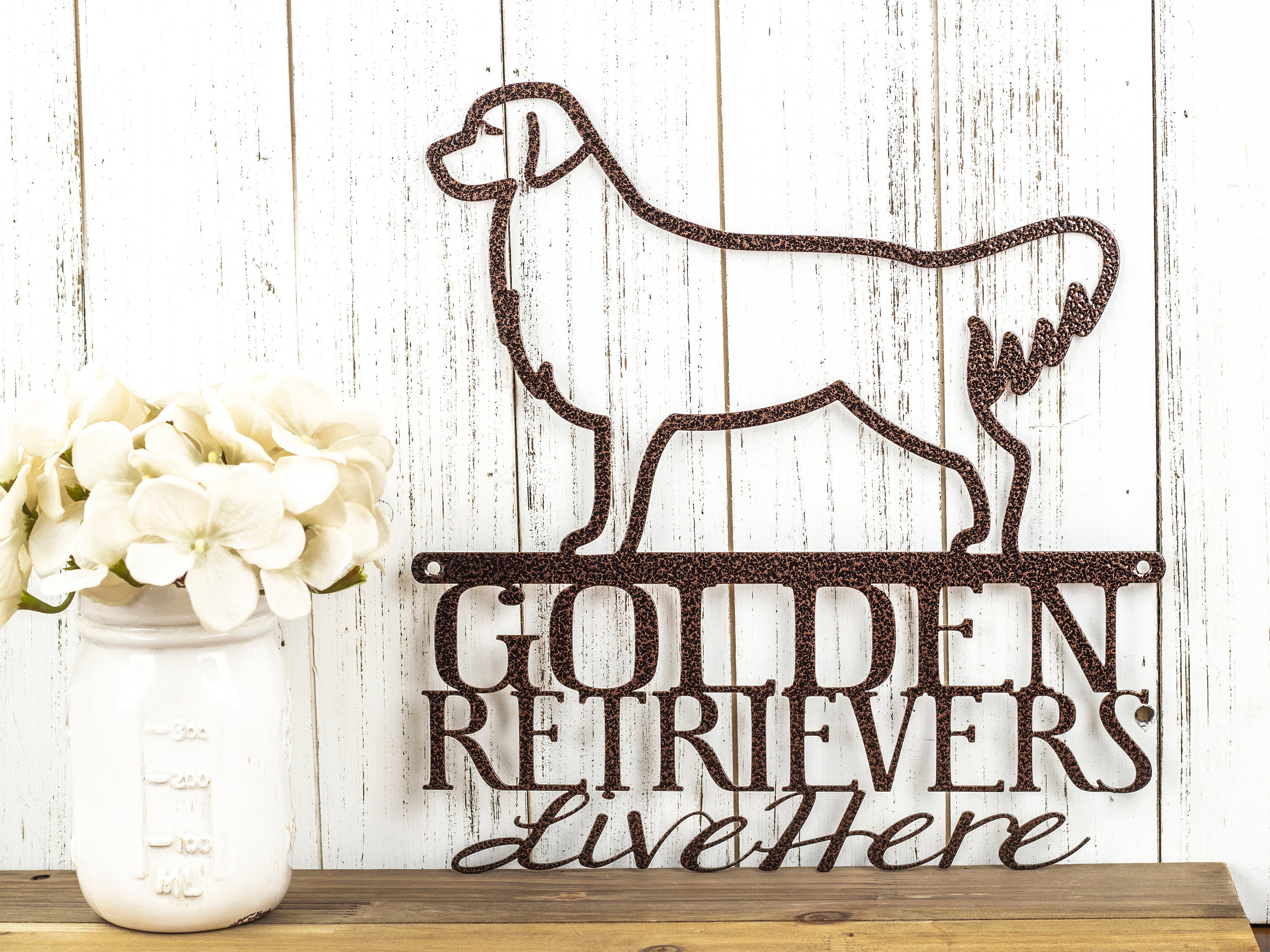 Golden Retrievers Live Here Metal Sign Copper 11 5x12 Retriever 