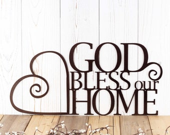 God Bless Our Home Metal Wall Art with Curly Heart