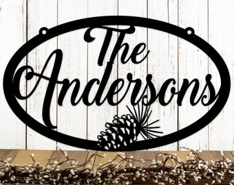 Personalized Family Name Metal Sign, Hanging Oval Outdoor Sign, Lake House Sign, Rustic Home Decor