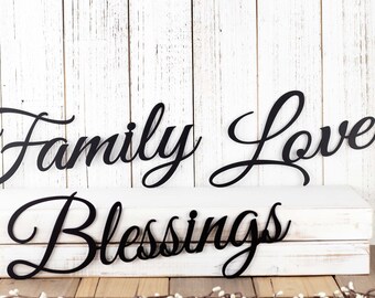 Family Blessings Love Metal Signs, Metal Wall Art, Metal Wall Decor, Signage, Wall Hanging, Script