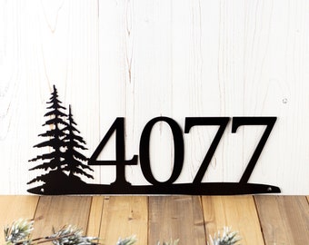 Rustic Metal House Number, Metal Sign, Custom Sign, Pine Tree, House Numbers, Metal Wall Art, Outdoor Sign, Address