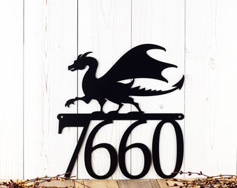 Dragon Outdoor Metal House Number Sign, House Numbers, Custom Sign, Address Plaque, Address Sign, Fantasy, Custom Metal Sign