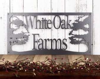 Custom Metal Sign with Oak Trees, Family Name Sign, Personalized Sign, Outdoor Sign, Rustic, Metal Wall Art