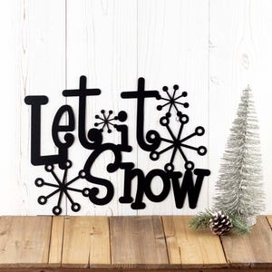 Rustic Let It Snow Metal Sign, Outdoor Metal Wall Art, Farmhouse Decor, Christmas Gift