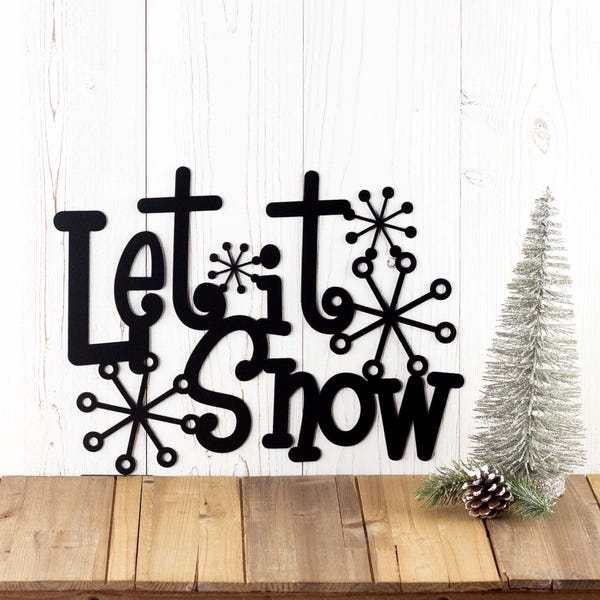Rustic Let It Snow Metal Sign, Outdoor Metal Wall Art, Farmhouse Decor, Christmas Gift