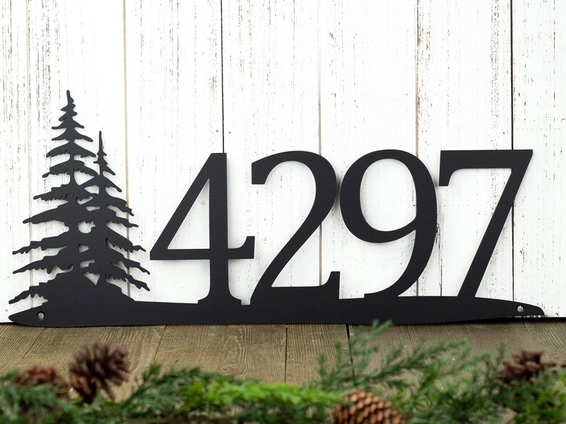 Rustic Metal House Number Metal Sign Custom Sign Pine Etsy